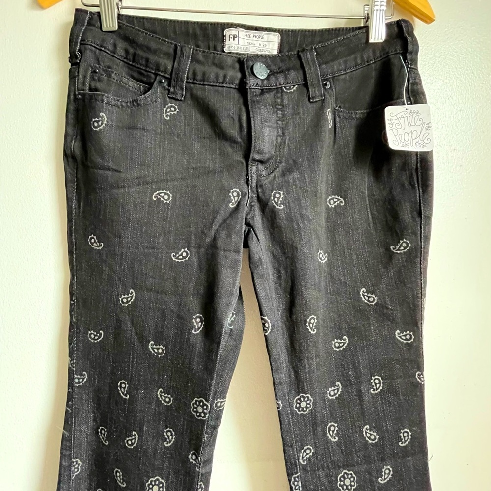 FREE PEOPLE Black Bandana Super Flare Jeans - Picture 8 of 14